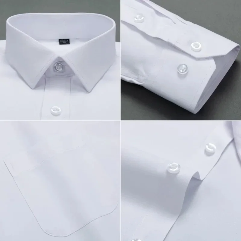 Camisas de vestir de alta calidad para hombre, camisa blanca Formal de negocios a rayas lisas ajustadas de manga larga, ropa Social con bolsillo para hombre 7XL