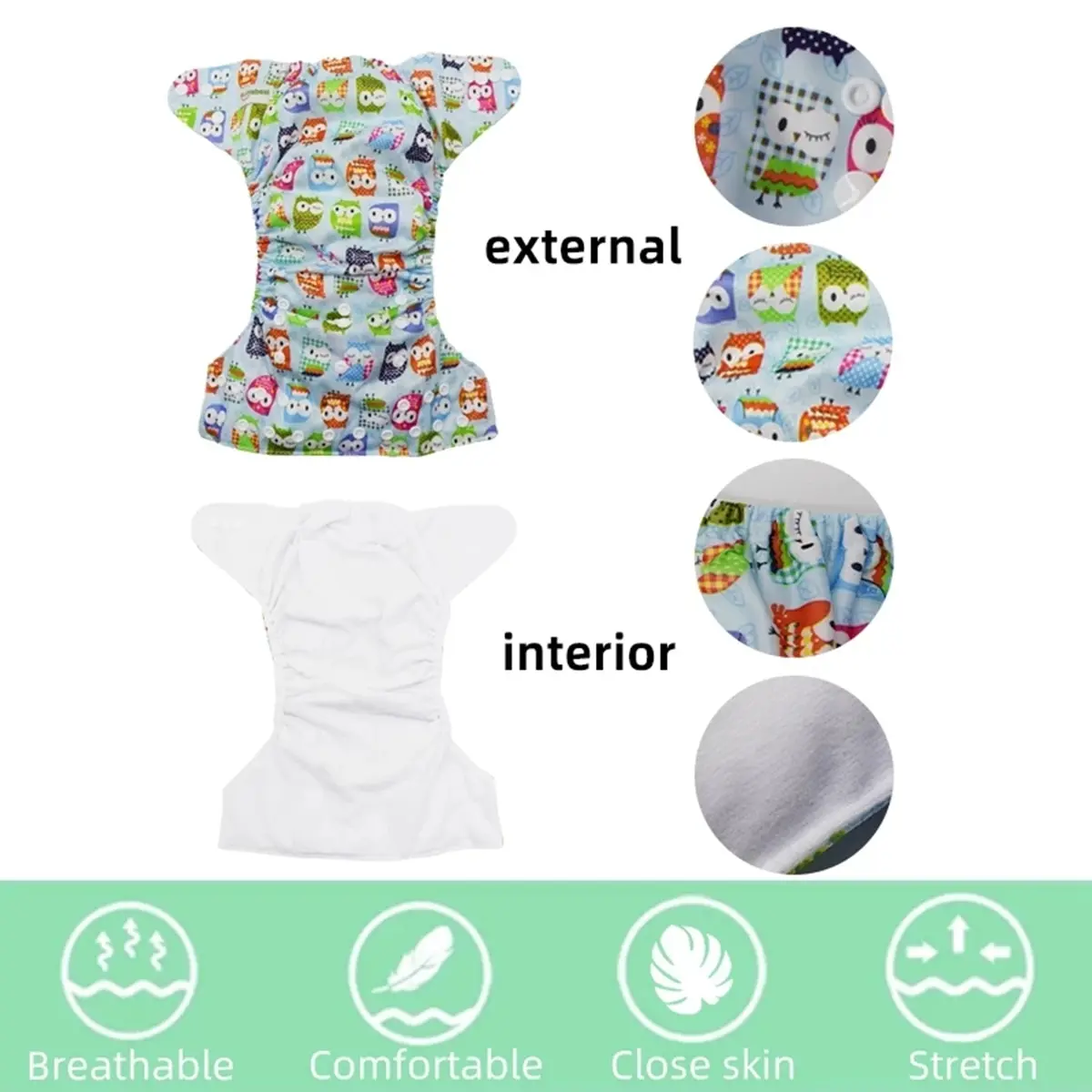 1PC Baby Cloth Diaper OS Pocket Diaper Washable&Reusable Absorbent Ecological Diaper Cover Adjustable Baby Nappy