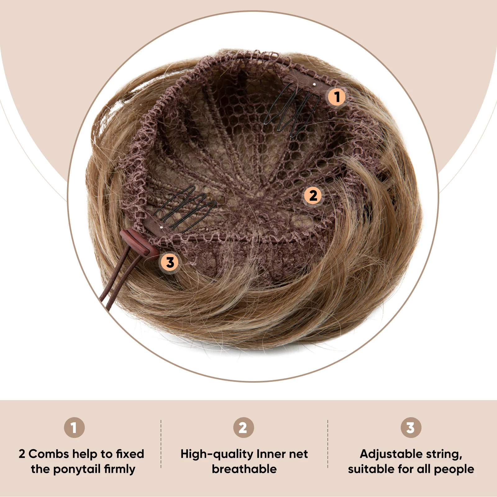 Ladies, Drawstring Style Wig with Bun Head, Convenient for Going Out, Niche Hot Selling Item