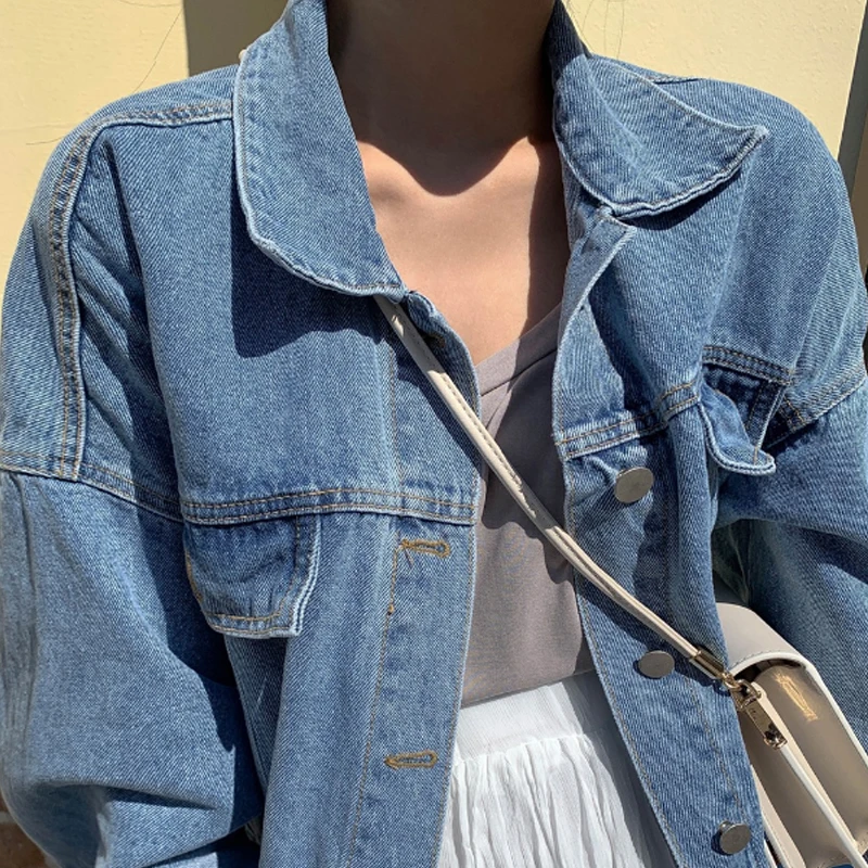 Cappotto primaverile da donna primaverile in denim Jaet Long Sve Faionable coreano con colletto in misto cotone e bottoni