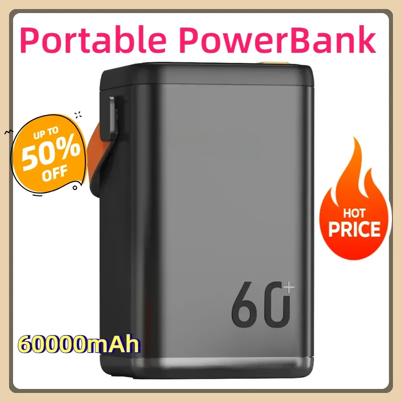 

60000mAh Outdoor Power Bank Portable PowerBank External Battery Pack PD 30W Fast Charger For Xiaomi IPhone Mobile Power Station
