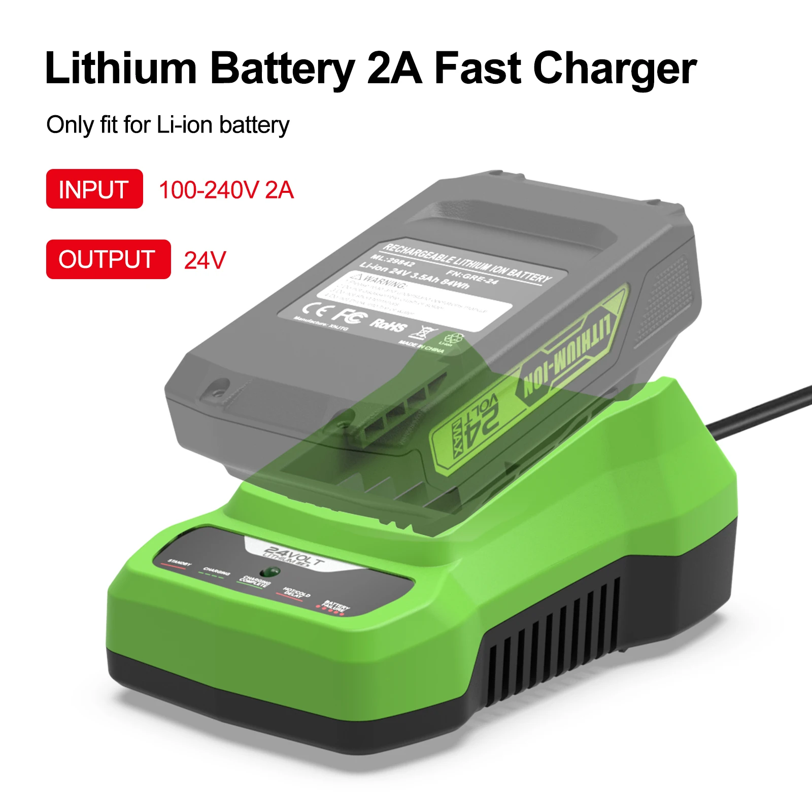 24V Battery Charger Replacement for Greenworks Charger 2938202 Compatible with 24 Volt Batteries BAG711 BAG708 BAG709 BAG710