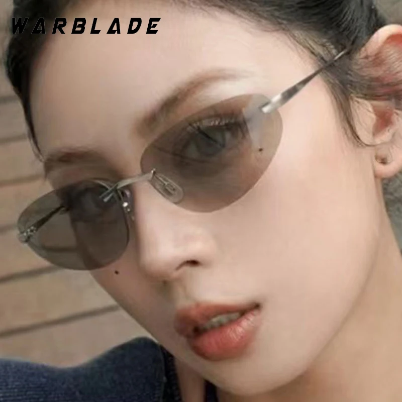 

Fashion Oval Rimless Women's Sunglasses Luxury Brand Design Metal Small Men Sunglass Summer Traveling Shade Female Eyewear UV400