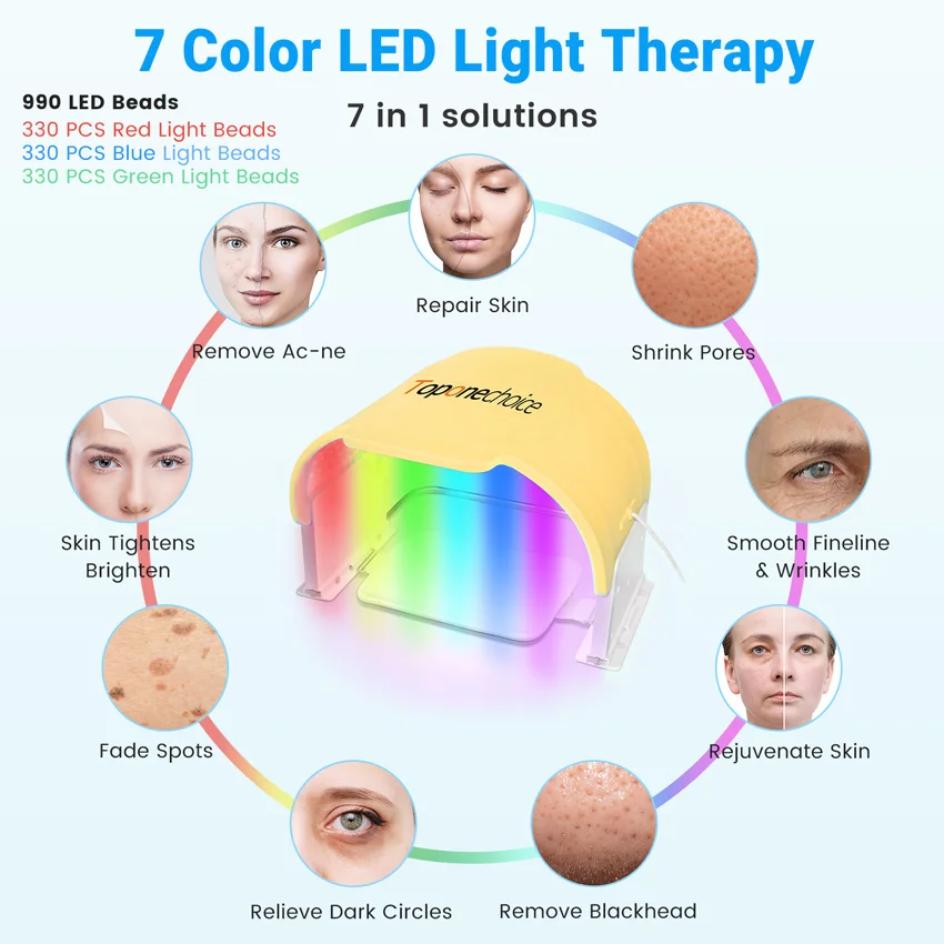 Silicone macio 7 cores pdt led máscara facial terapia de luz led cuidados com a pele facial corpo beleza máquina rejuvenescimento da pele anti-envelhecimento