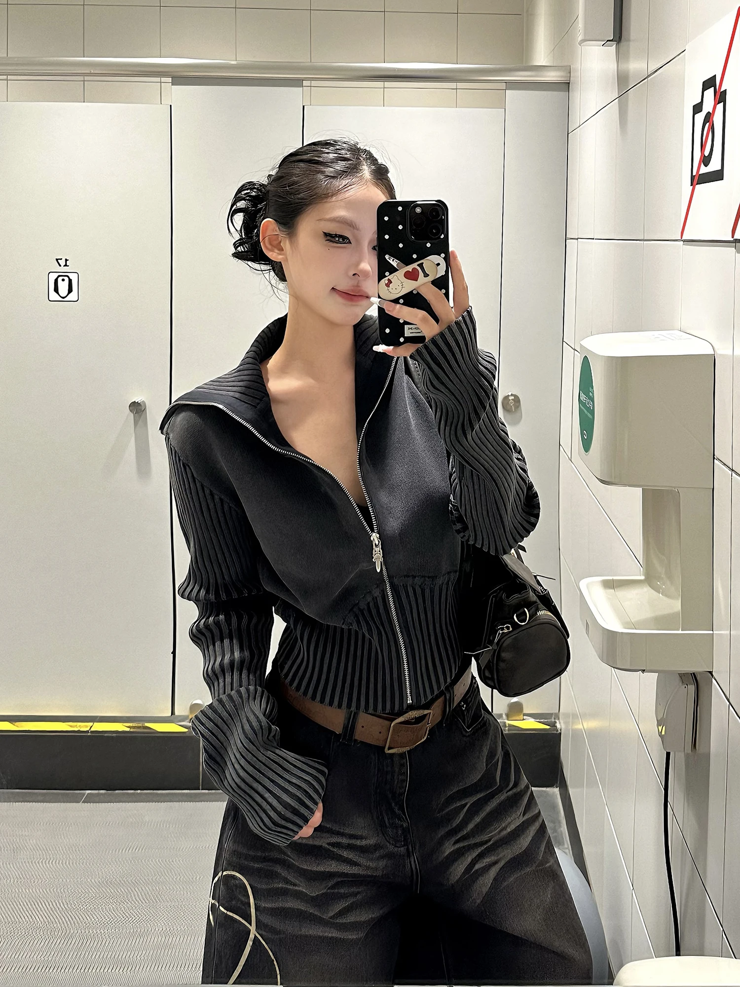 High Collar ort Knitted Sweater Cardigan Women's Slim Fit Versatile Autumn Ro Street Sle Faion Outerwear Coat