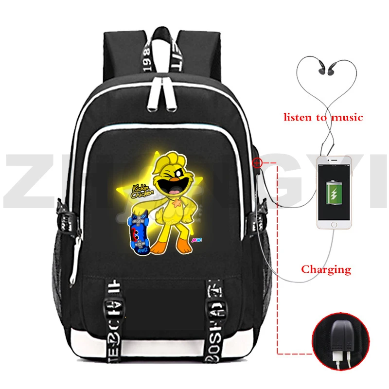 New Children Smiling Critters Anti-theft Backpacks Anime Primary Schoolbag for Teenager Boys Waterproof USB Charging Book Bag