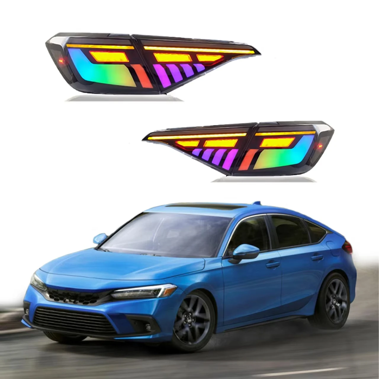 

Motion for Honda Civic Sedan 11th Gen LED Tail Lights RGB LED Rear Back Lamp Assembly 24V Voltage New Condition 2021-2024