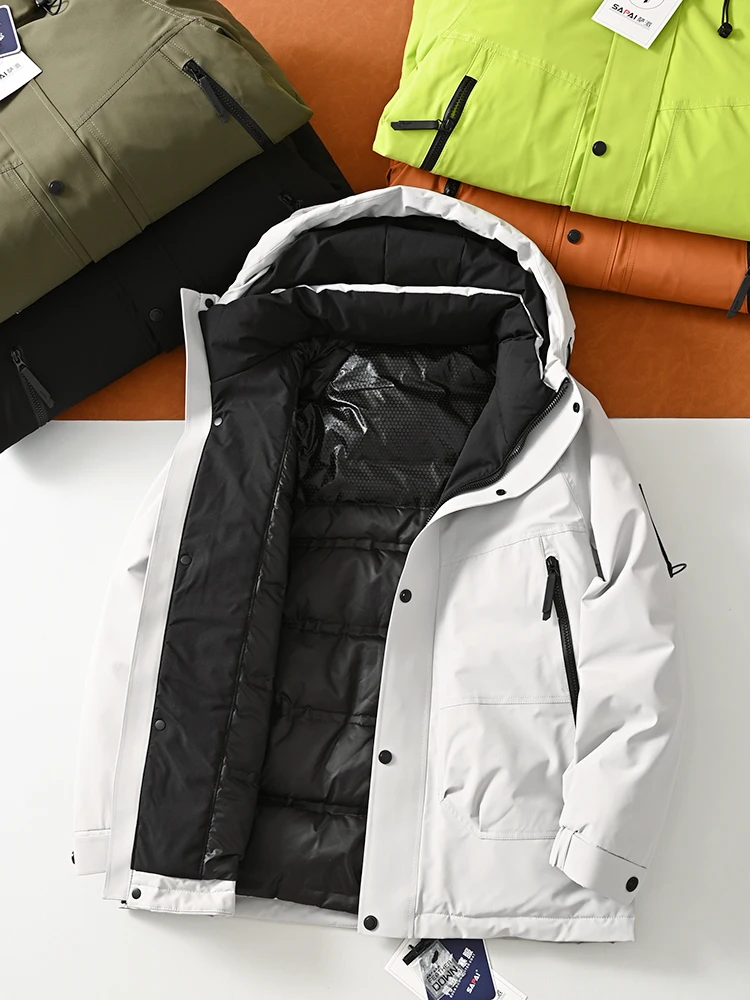 

ex down Jaet, уличная зимняя морозостойкая теплая 90-белая рабочая одежда Du down, водонепроницаемое пальто с капюшоном Faion Urban...