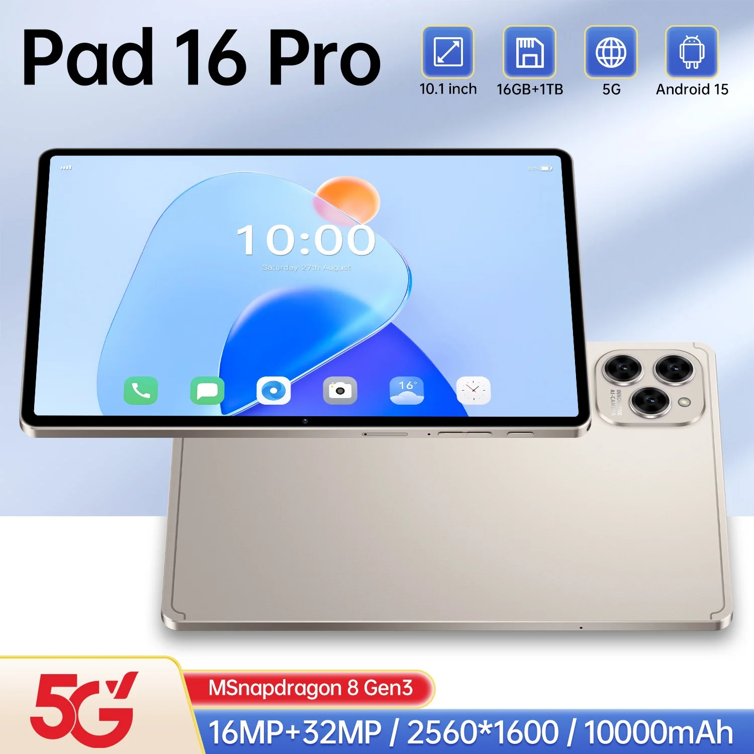 yZ[z2025N ŐV Pad 16 Pro 10.1C`^ubg 16GB 1TB 5G fASIM 10000mAh Android 15 WIFI Snapdragon8 Gen3 WIFI+GPS ^ubg