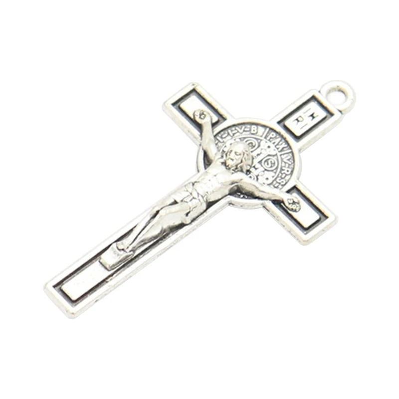 Metal Christian for Cross Jesus Pendant Catholic Charm Religious Ornament for DIY Rosary Necklace Car Keychain Decoration B03D