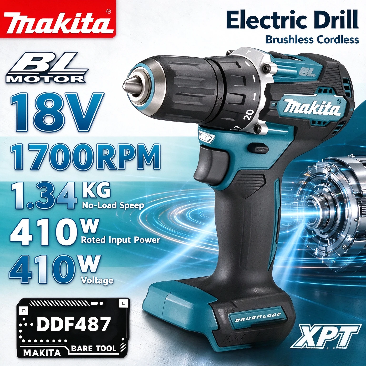 Makita DDF487 Cordless Brushless Electric Drill Driver Compact 18V High Torque LXT Electric Variable Speed Brushless Motor Tool