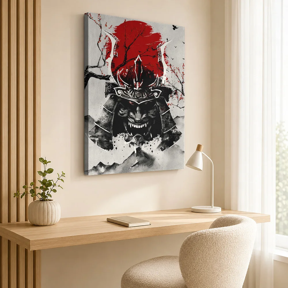 Kabuto Samurai Helmet Gallery Wrapped Canvas Print Customized Photo Red Japanese Ink Detail Wall Art For Living Room Faith Gift