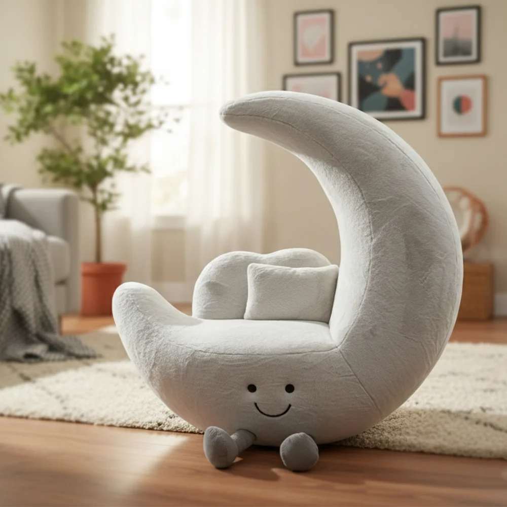 #Cream Style Moon Lazy Sofa Chair Light Luxury Home Living Room Balcony Simple Modern Design
