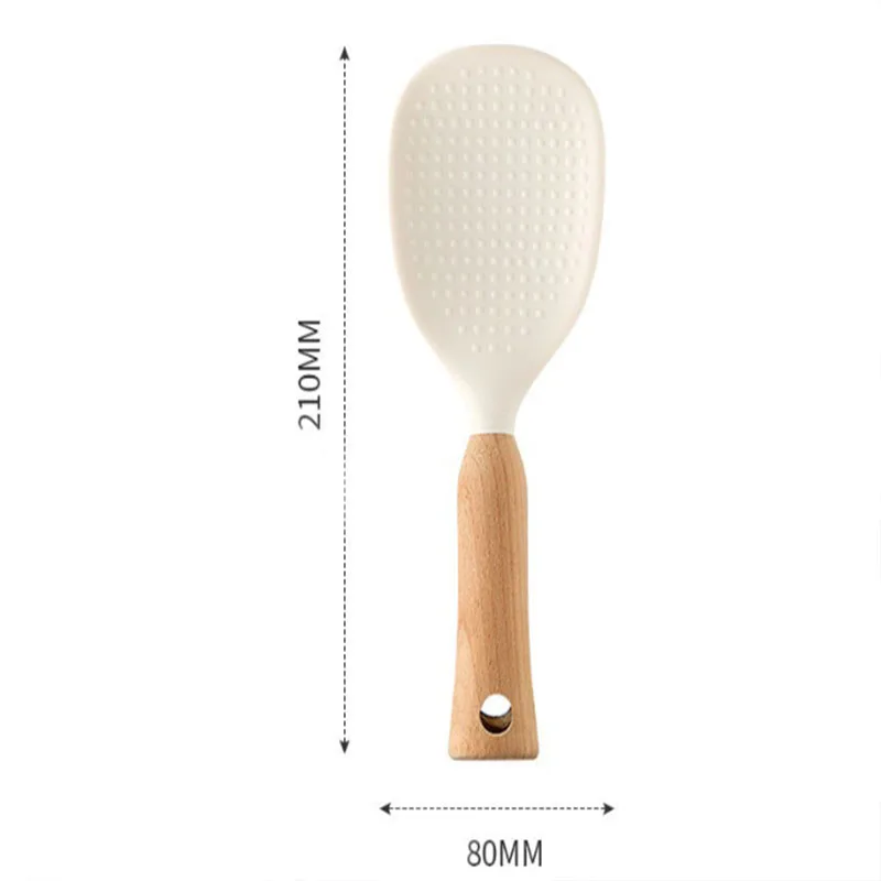 1Pcs Creative Standing Silicone Rice Spoon Wooden Handle Non-stick Spatula Heat Resistant Rice Paddle Food Kitchen Cooking Tools