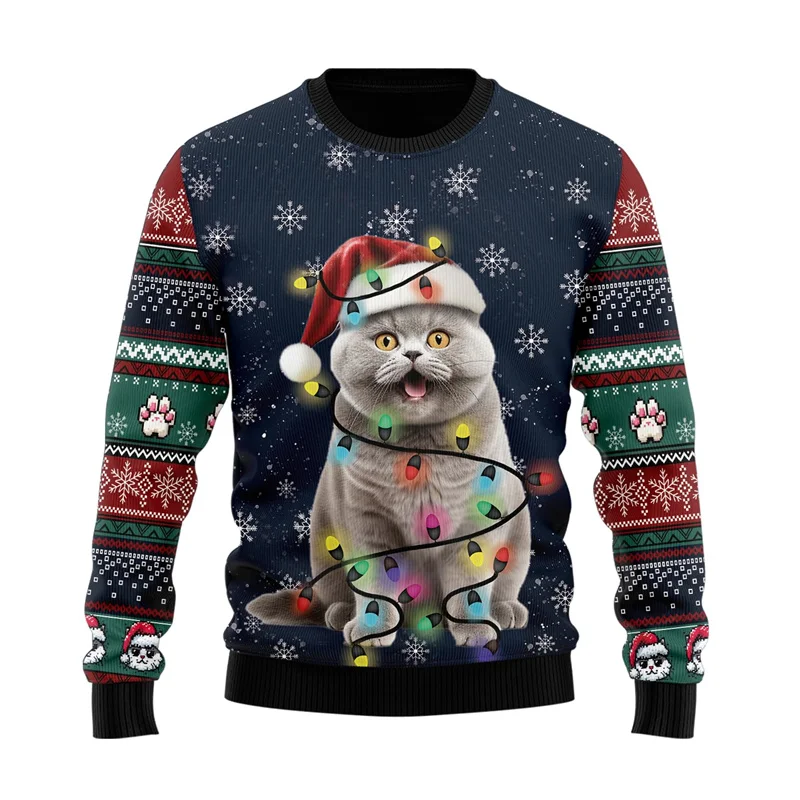 Weihnachten Unisex Pullover hässlichen Pullover Pullover 3D-Druck Männer lustige Katze Grafik Kleidung Hholiday Party plus Größe Sweatshirts