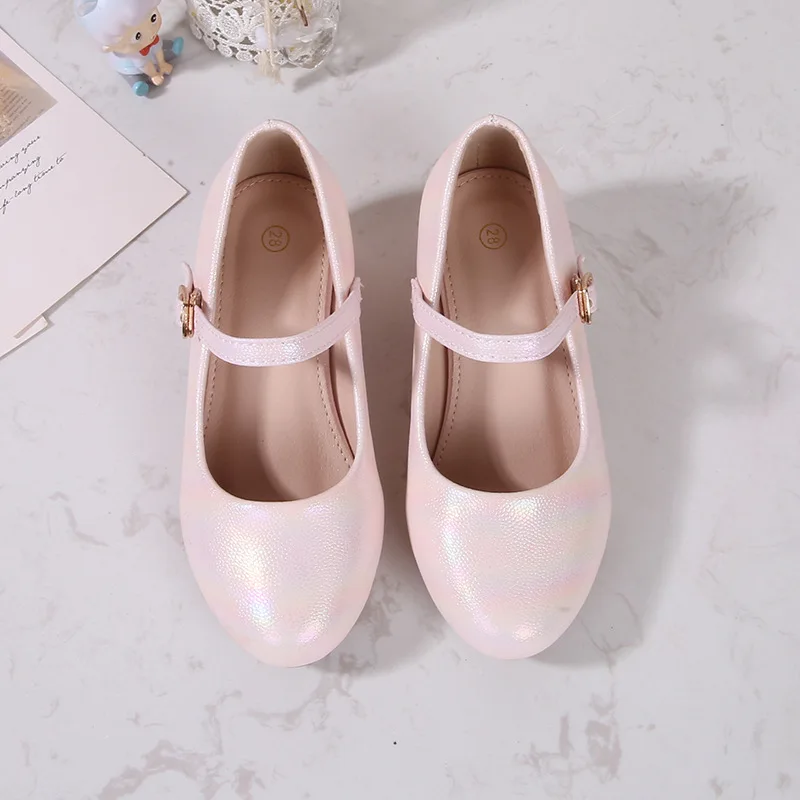 Girls Blue Dress Shoes Spring Autumn 2026 Sparkly Kitten Heel Pumps with Single Strap Evening & Prom Shoes for Student Parties