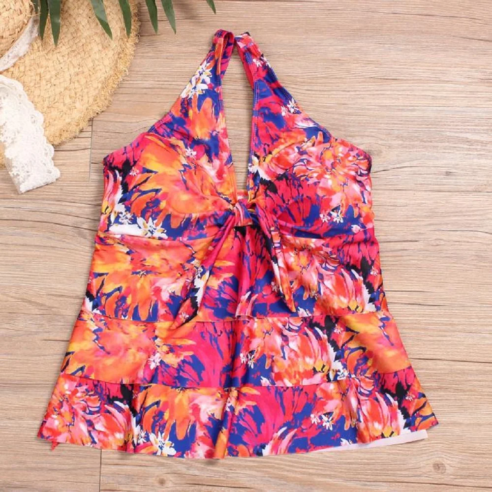 Costume da bagno donna con gonna floreale 3 pezzi Flare Tankini costume da bagno costume da bagno Push Up costumi da bagno stampati di grandi dimensioni con Boyshort