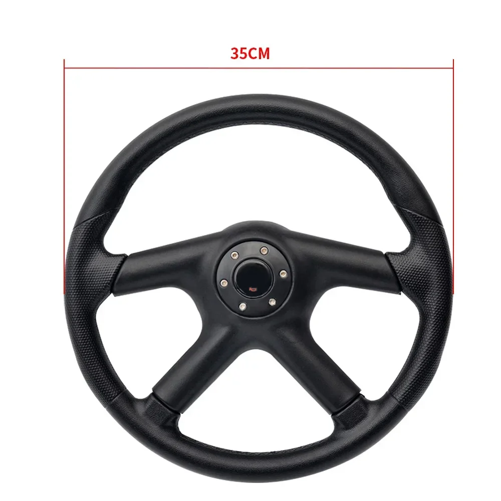 Car Steering Wheel 14inch/350mm Universal Flat PU Racing Drifting Sports Steering Wheel w/ Logo Car Accessories