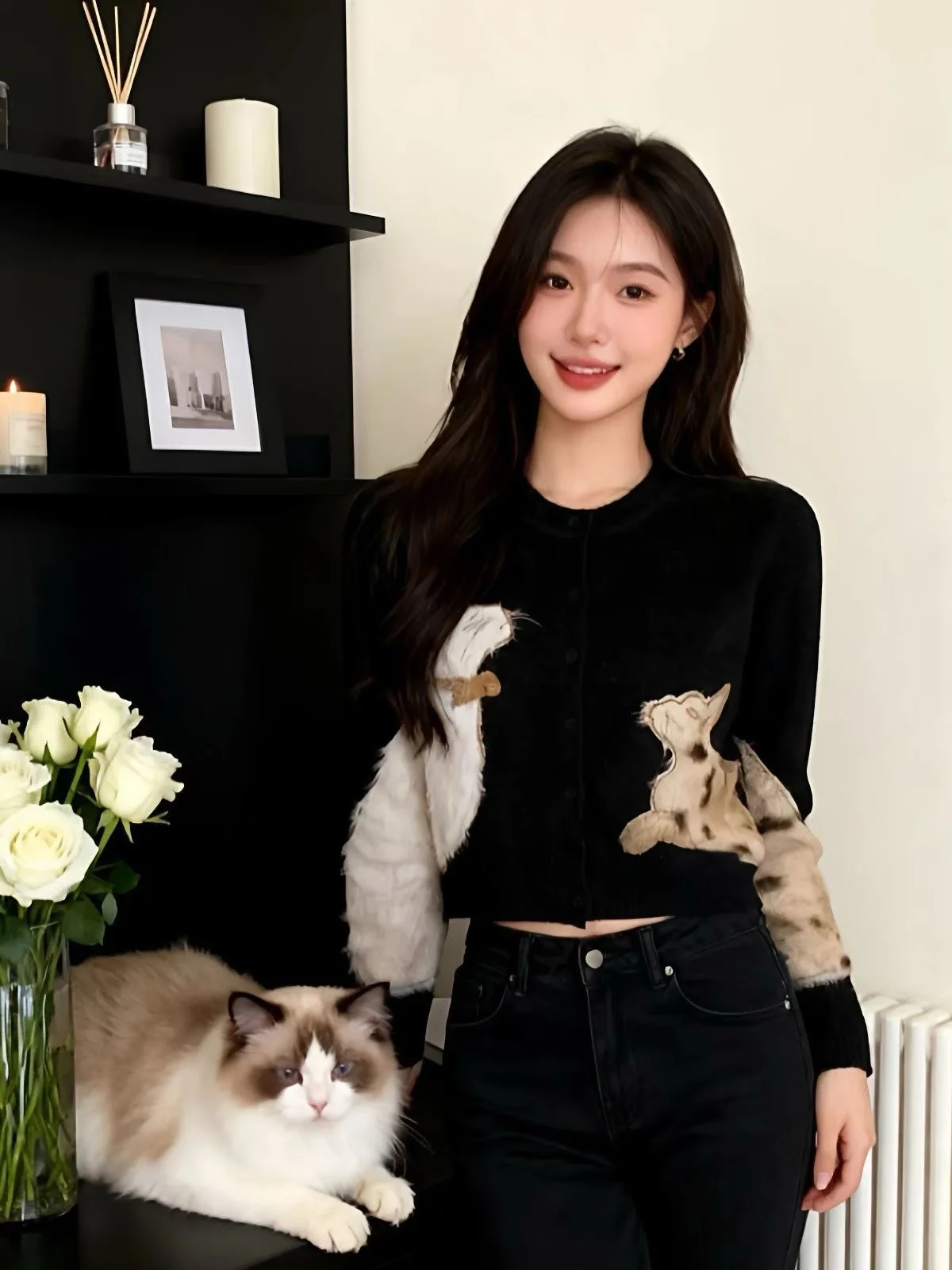 ثلاثية الأبعاد أفخم القط تصميم المتضخم سترة 2026 جديد هريرة نمط سترة مريحة ولطيف الخريف بلوفر شتوي لينة المتسكعون