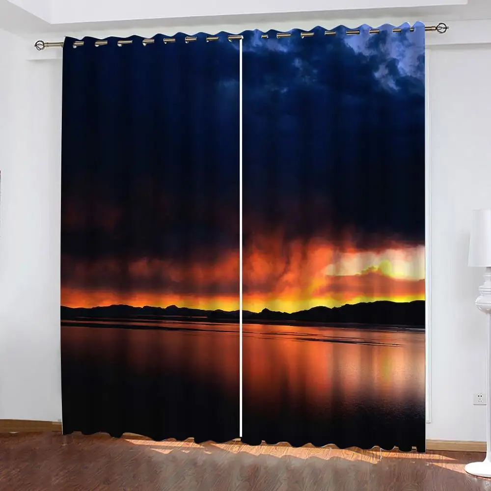 Luxury Blackout 3D Window Curtains For Living Room gold sunset curtains 3d stereoscopic curtains