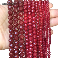 Faceted Dark Red Rondelle Austria Crystal Glass Beads Flat Round Loose Spacer Beads For Jewelry Making DIY Bracelet Accessories