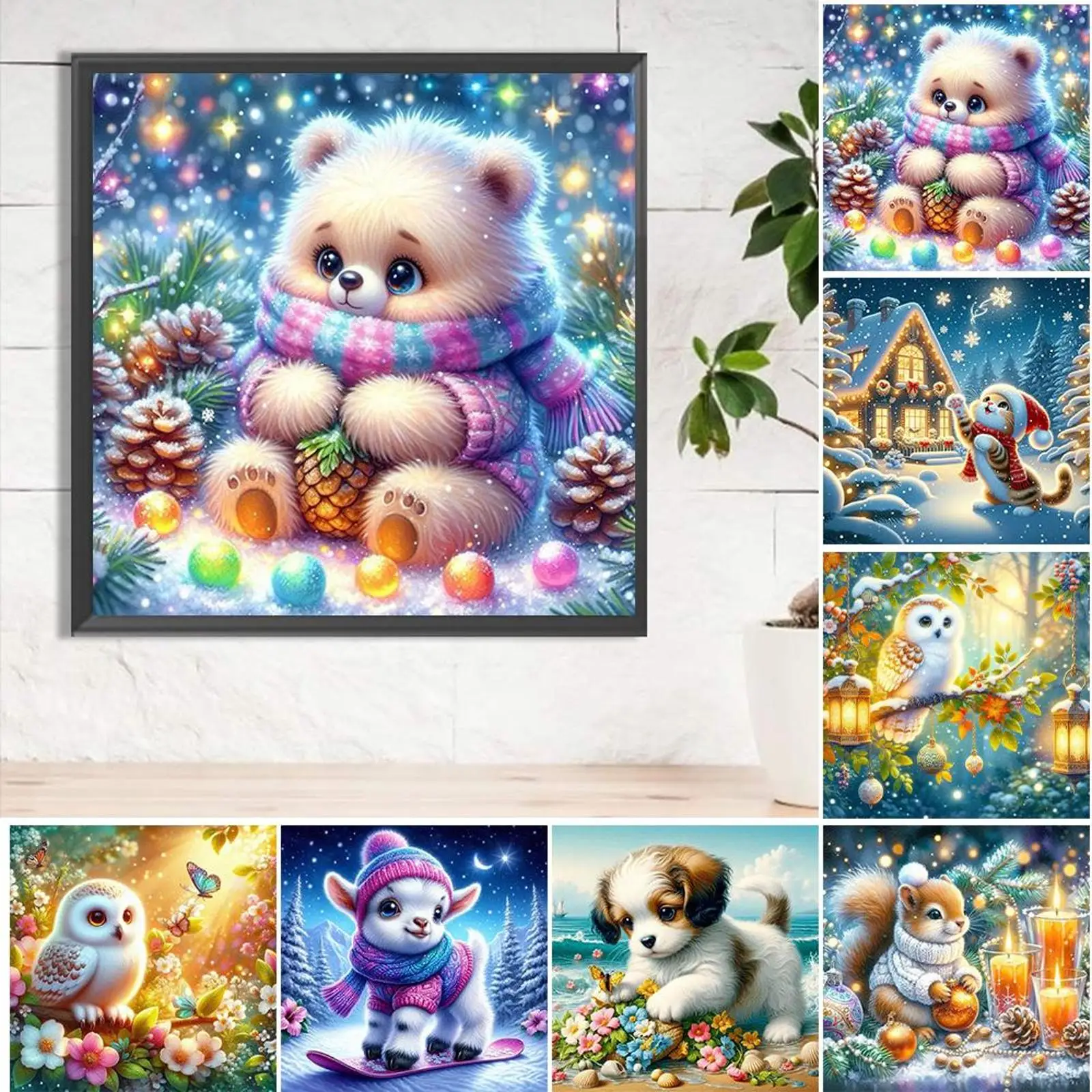 

2025 New Diamond Drawing Bear Snow Scene Cross Embroidery Kit 5DDIY Christmas Embroidery Winter Mosaic Home Decoration