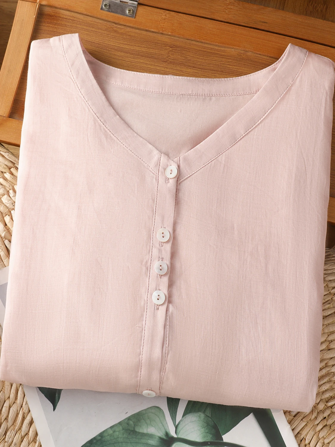 فضفاض عادية القطن الكتان المطرزة فانوس Sve irt المرأة حجم كبير سبعة Sve زر واحد الخامس طوق الصيف #4