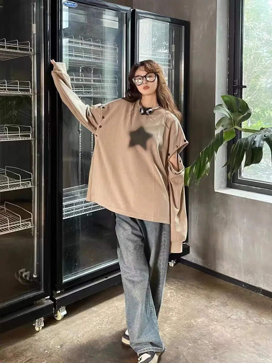 بلوزات نسائية ملابس شتوية امرأة كتلة الألوان صديقها طويلة الأكمام الفن تقسم البني الأصفر جيب مصممة فتاة لطيفة