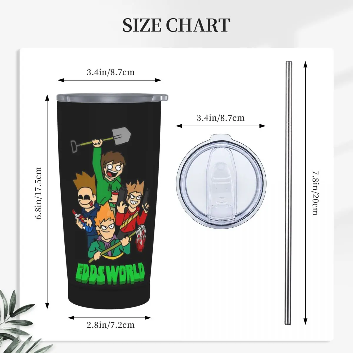 Eddsworld Stainless Steel Tumbler Vacuum Insulated Mug Thermal Cold Bottle Straws With Lid 20oz