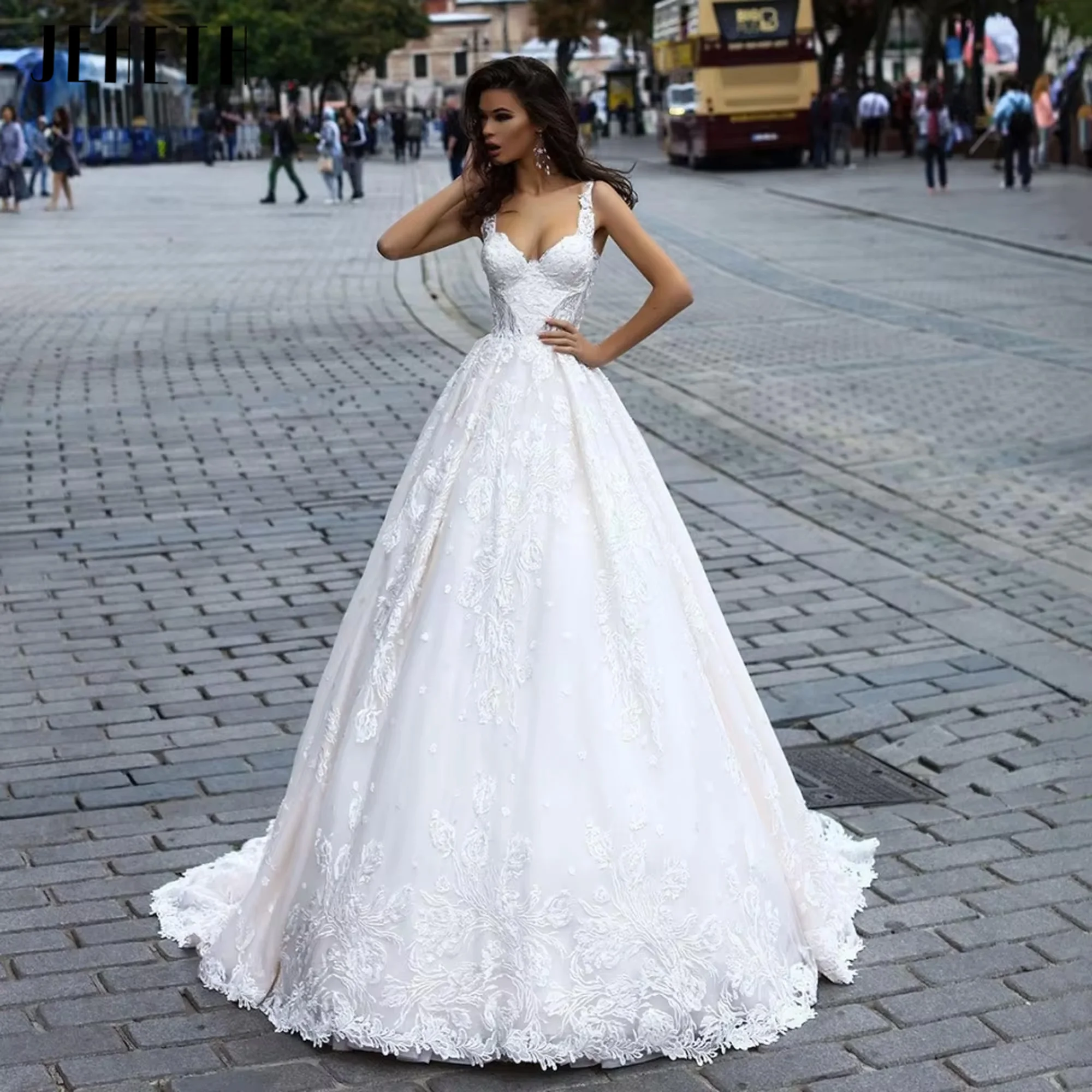 

JEHETH Exquisite Wedding Dresses A-Line Sweetheart Applique Lace Up Bridal Dress Tank Gown Bride New Vestido De Novia Customized