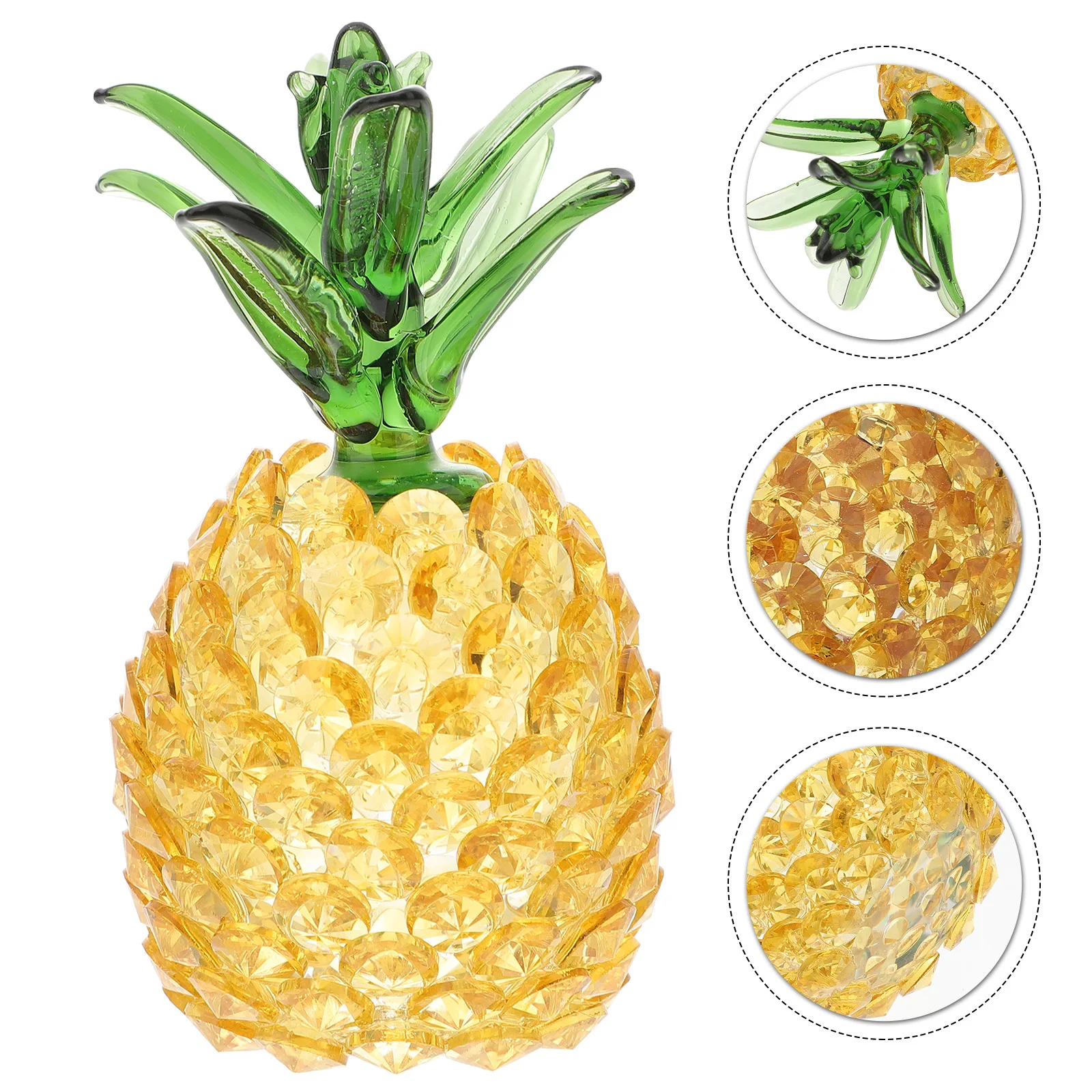 

1Pcs Crystal Pineapple Ornament Yellow Realistic Shape Emerald Green Leaves Desktop Fruit Decoration Tabletop Decor