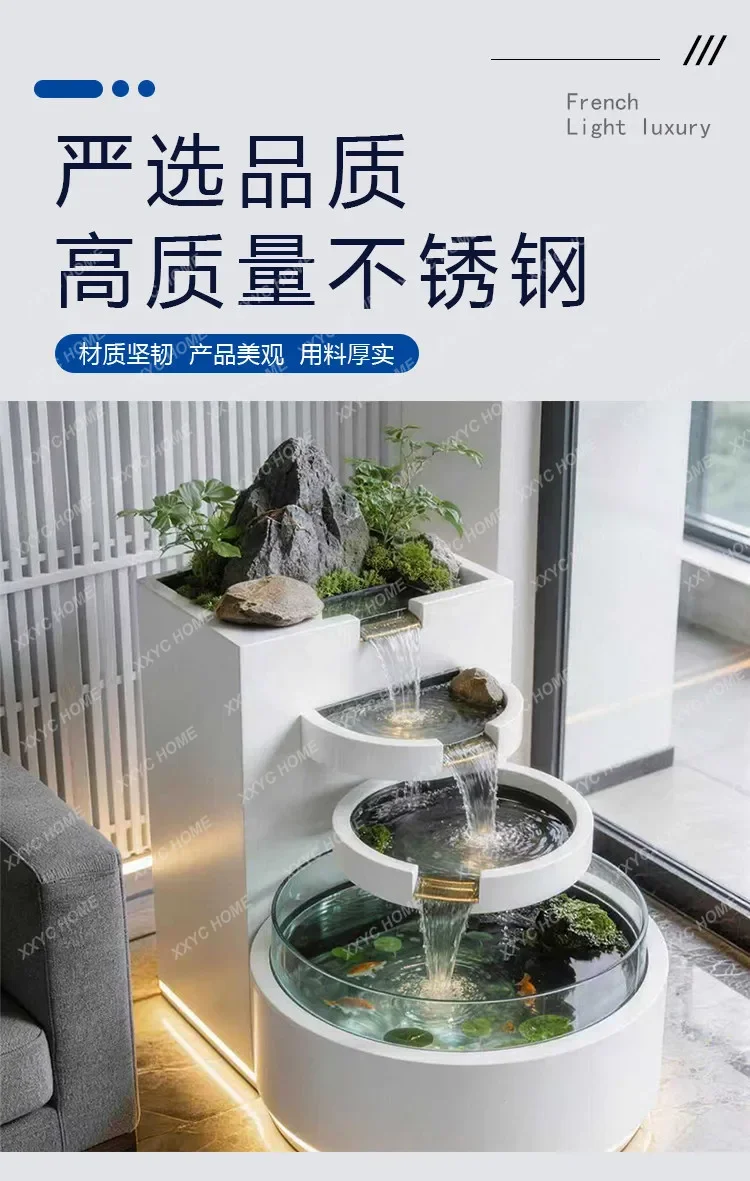 Moon phase pool balcony stainless steel fish pond flower box metal flowing water ornament outdoor terrace courtyard