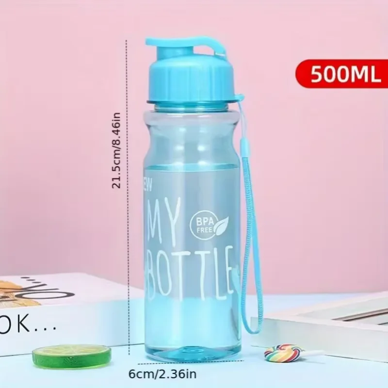 1pc 500ML Transparent Flip Top Water Bottle, Portable Water Cup With Strap For Outdoor Sports Fitness, Travel Fashion Bottle