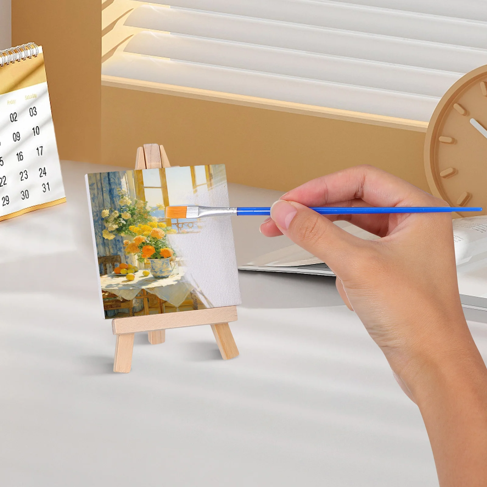 

12 set Canvas Set White Wooden Mini Canvas Easel Set Painting Easel For Kids Art Craft Beginners Portable