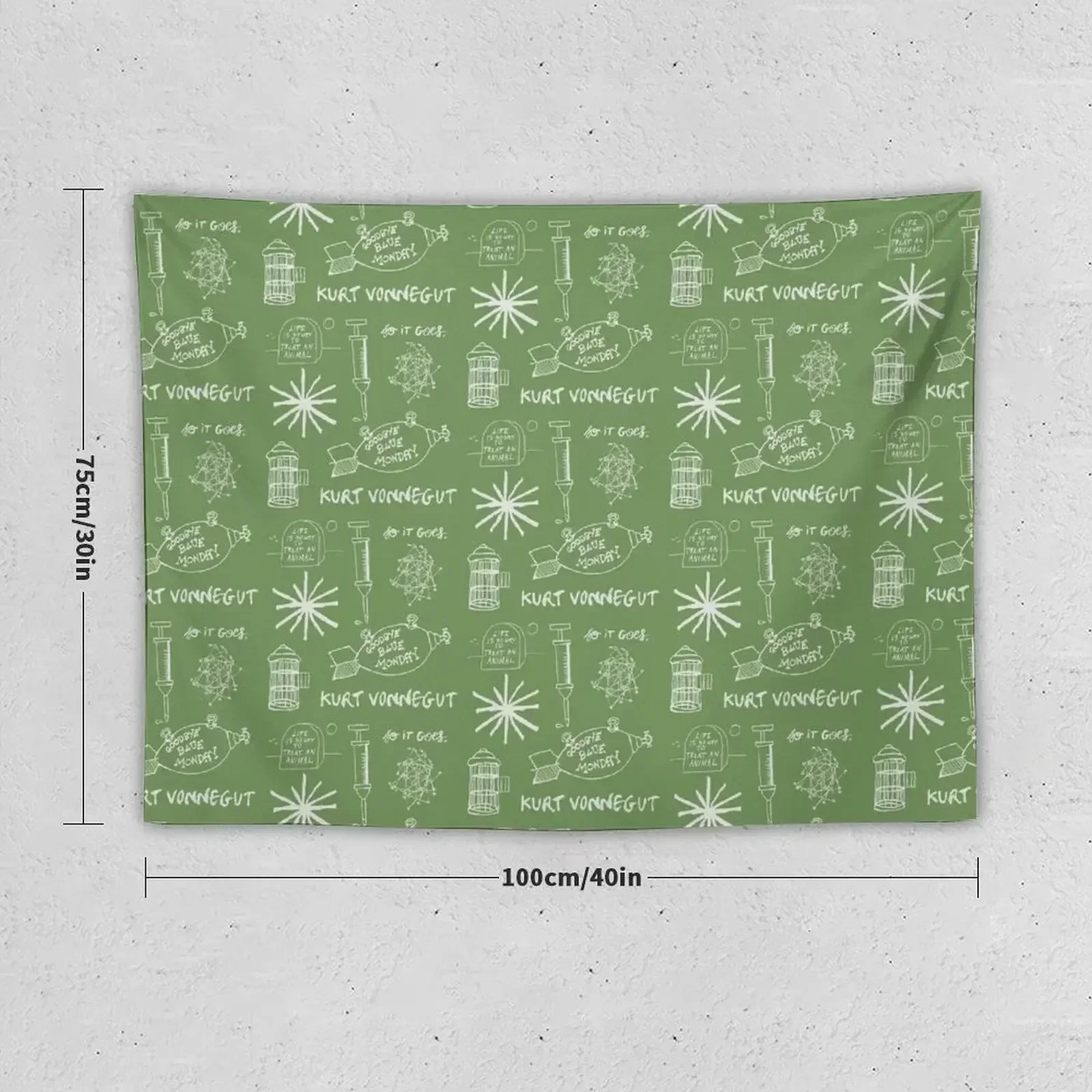 Ode to Vonnegut -- Pattern -- White/Green Tapestry Bedroom Decoration Bedroom Deco Tapestry