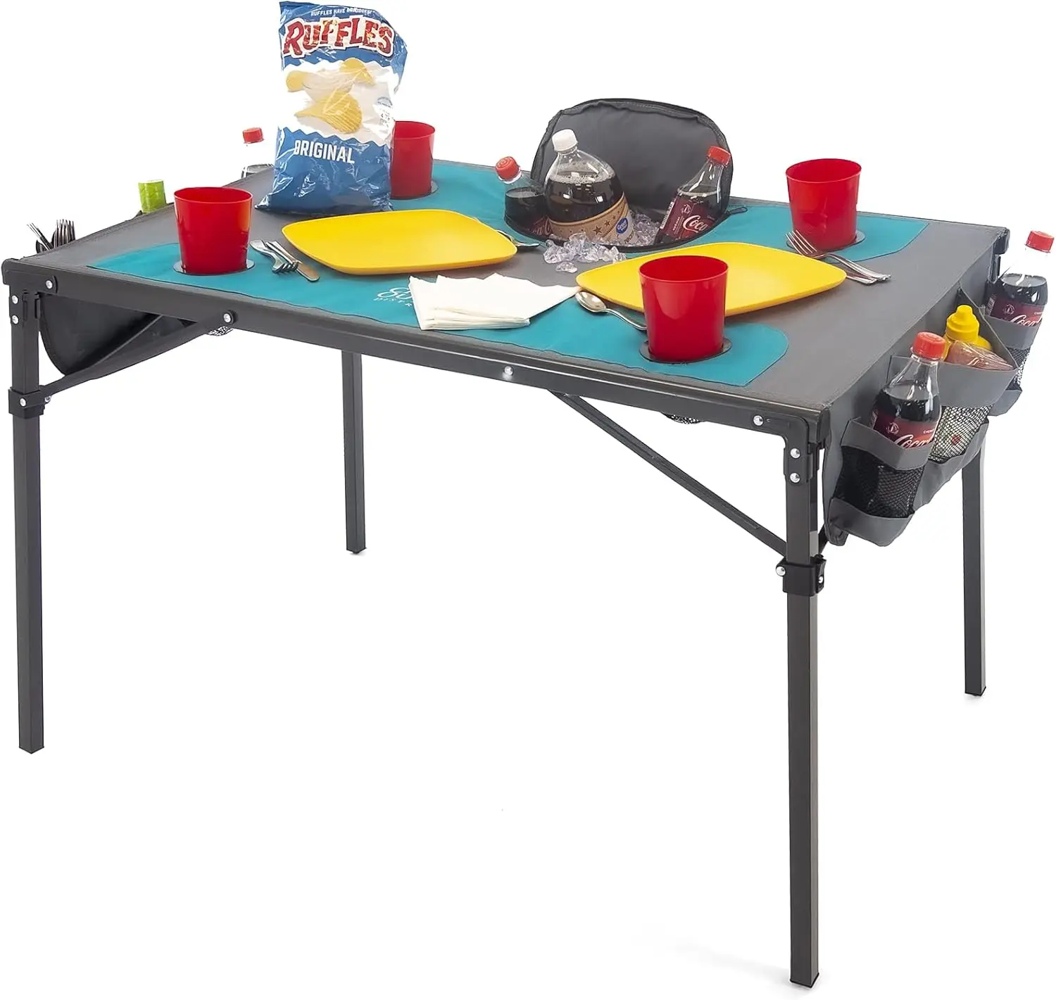 

Folding Table with Built-in Cooler Outdoor Portable Camping Table with 4 Cup Holders and Durable Steel Frame Quality Material (T