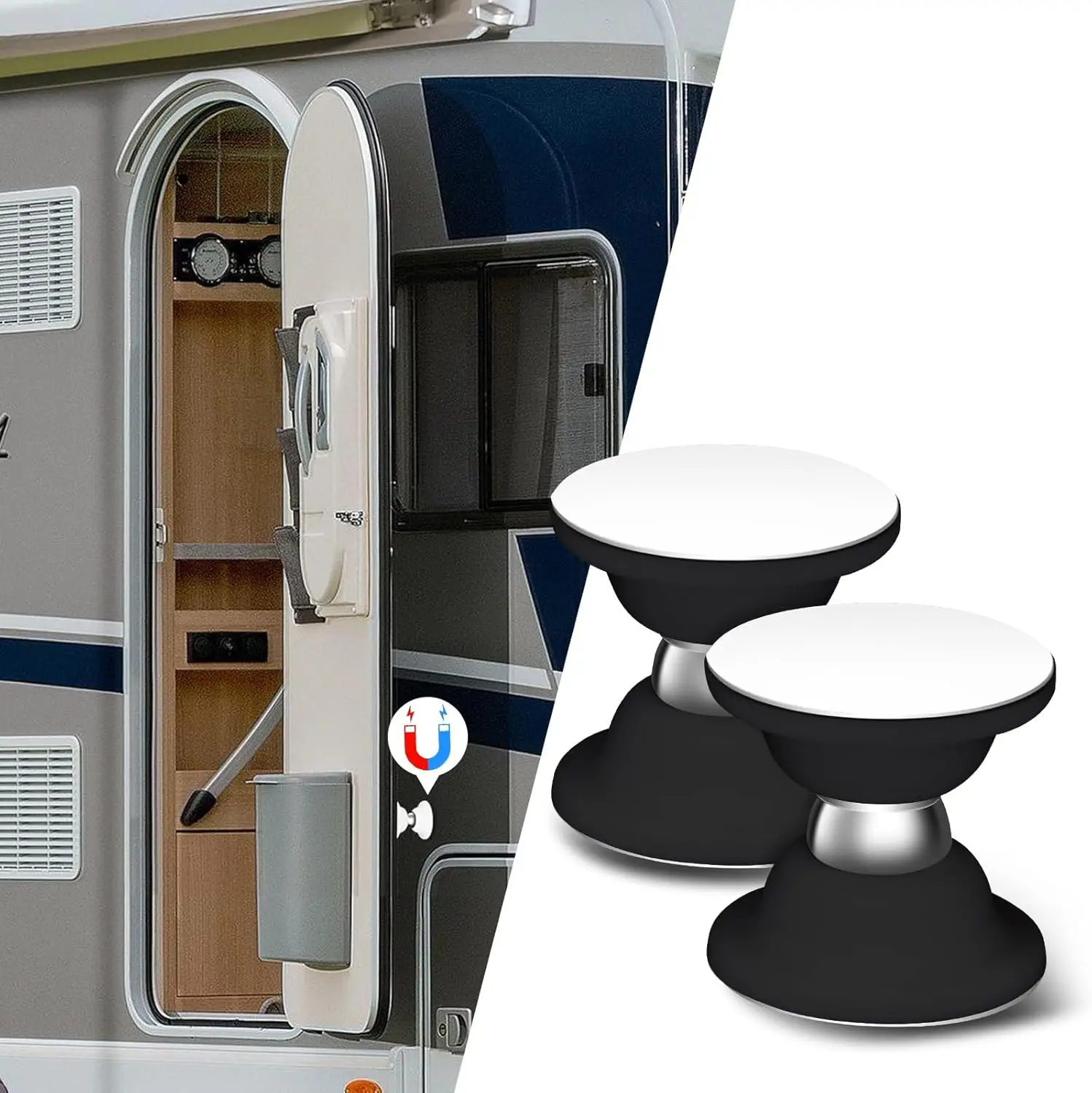 

Magnetic RV Door Catch 2 Pack - Black Heavy Duty Holder for Camper Trailer Baggage Doors