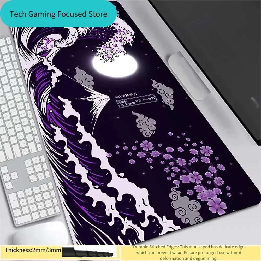 

Резиновые противоскользящие коврики для мыши в японском стиле с изображением больших волн и луны, большие размеры, аксессуары для компьютеров и ноутбуков, коврики для клавиатуры и стола