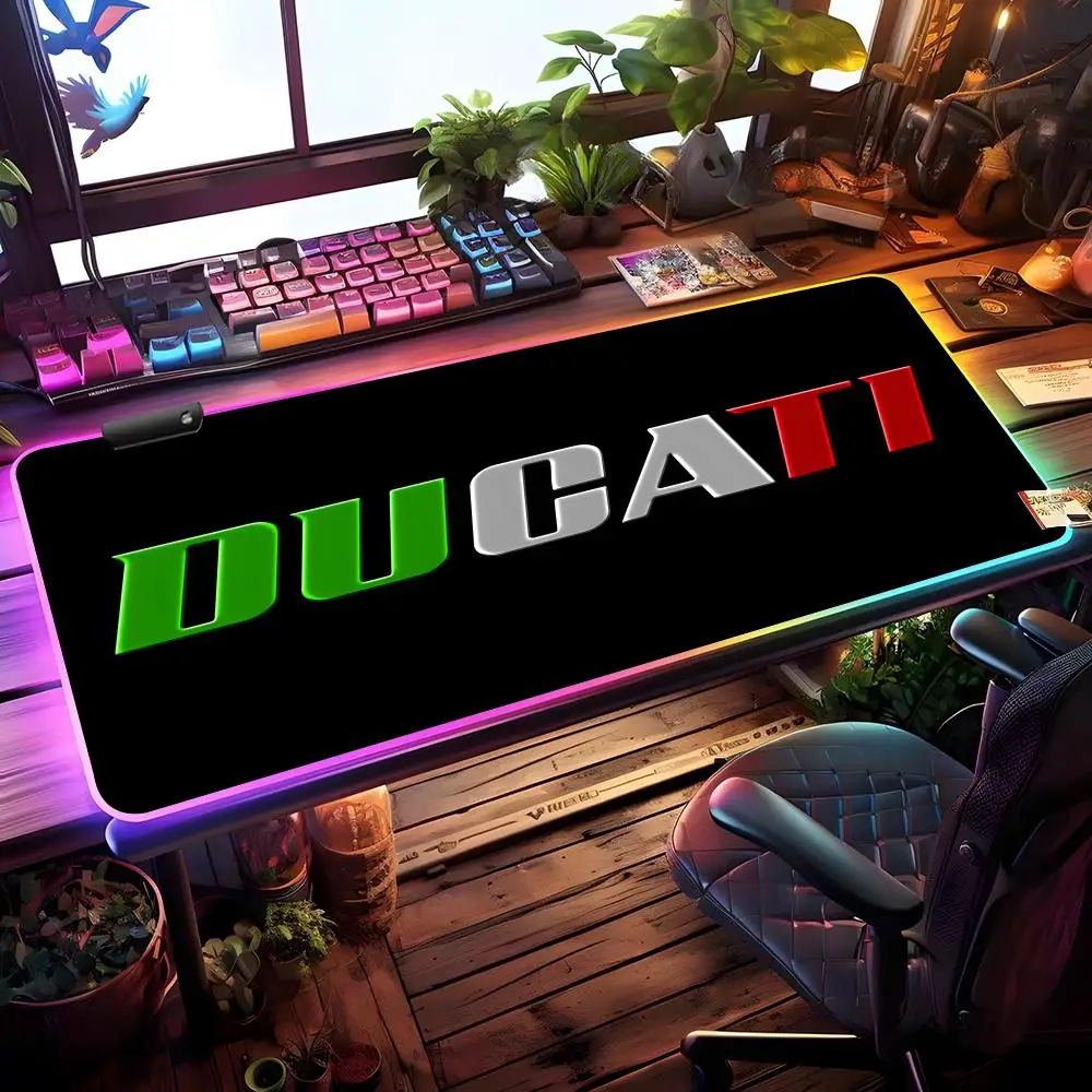 D-Ducati-ES Logo Mouse Pad RGB Gaming Mouse Pad Desk Mat HD Gamer Large LED Light XXL MousePads