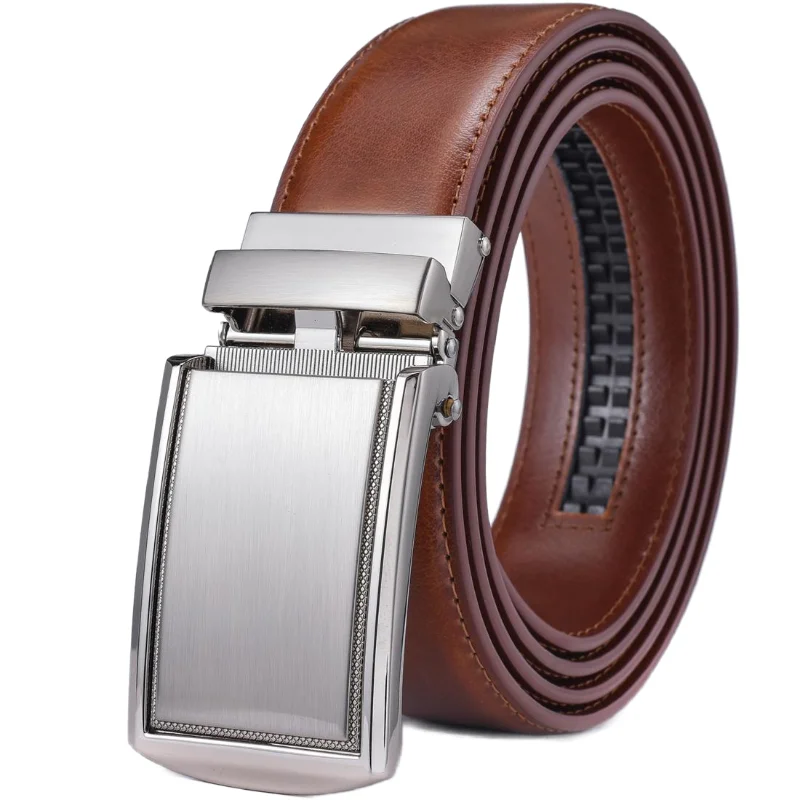 Men's Leather Ratchet Belt with Automatic Buckle 3.5CM Wide Adjustable Dress