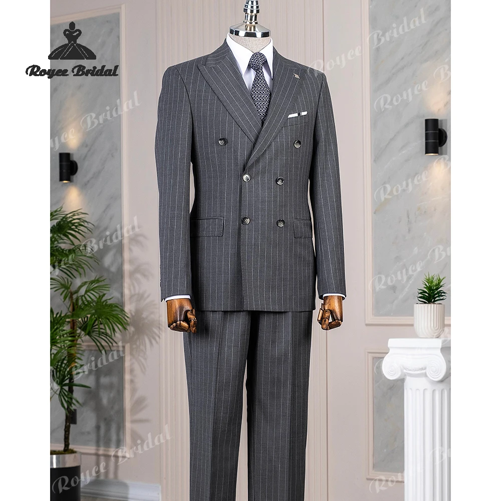 

Мужской костюм с пиковыми лацканами, свадебный костюм 2026, двухсекционный двубортный деловой костюм в полоску по индивидуальному заказу, trajes para hombre