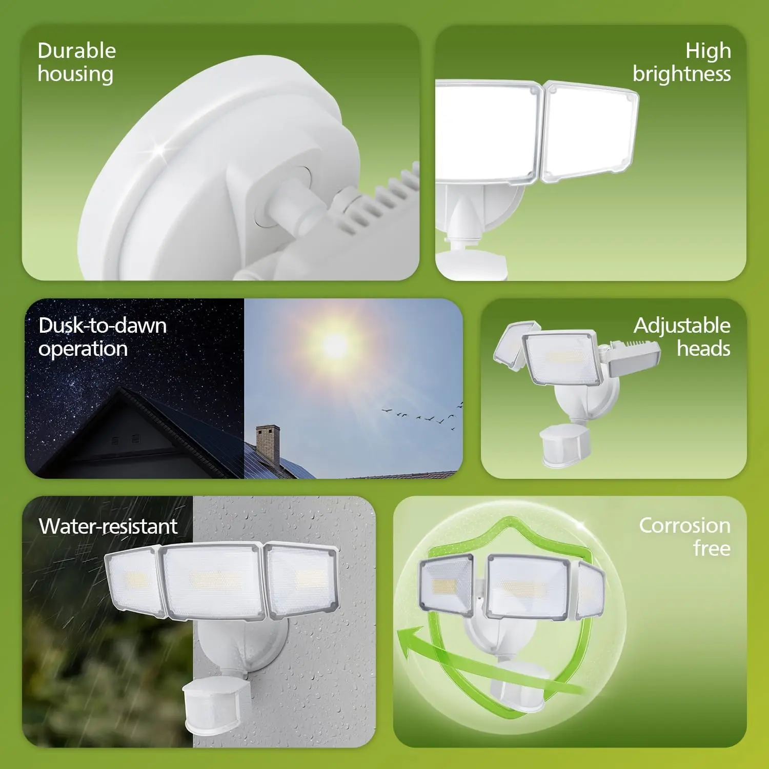 72W 7400LM LED Security Light with Motion Sensor, 3 Adjustable Heads, Waterproof Outdoor Flood Light for Garage Yard