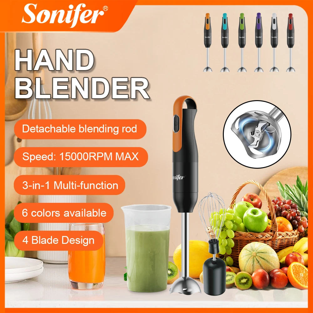 3 In 1 Hand Blender Set with Copper Motor, 15000RPM Max, Detachable Stainless Steel Shaft & Blade, 700ml Cup, Egg Beater, 300W