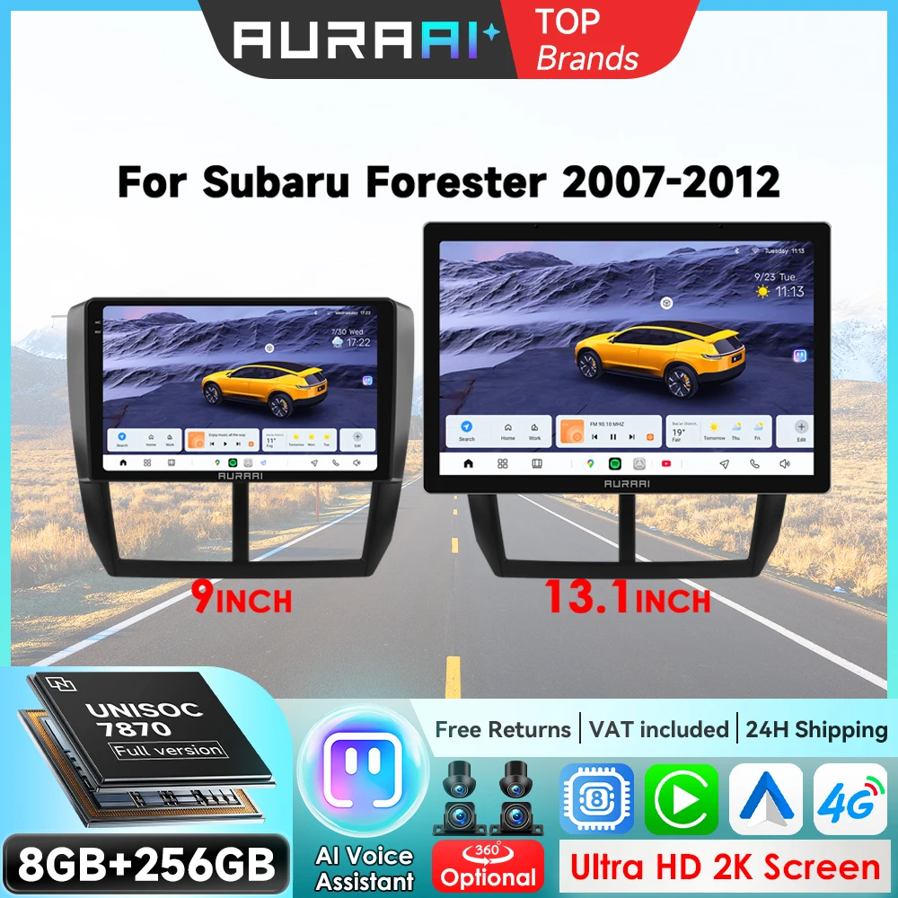 AURAAI 2DIN Auto-Intelligenzsysteme für Subaru Forester 3 SH Impreza 2007-2012 Ultra HD 2K Display ADAS Autoradio 8-Kern 360-Grad-Kamera