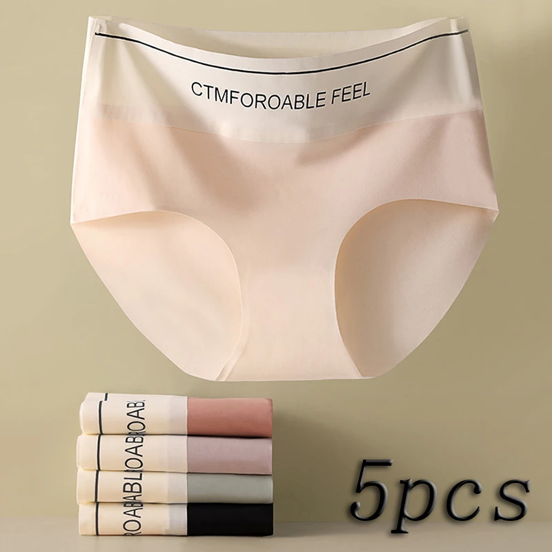 

Комплект из 5 предметов женского нижнего белья из ледяного шелка, удобное хлопковое бесшовное треугольное белье, женское нижнее белье с высокой талией