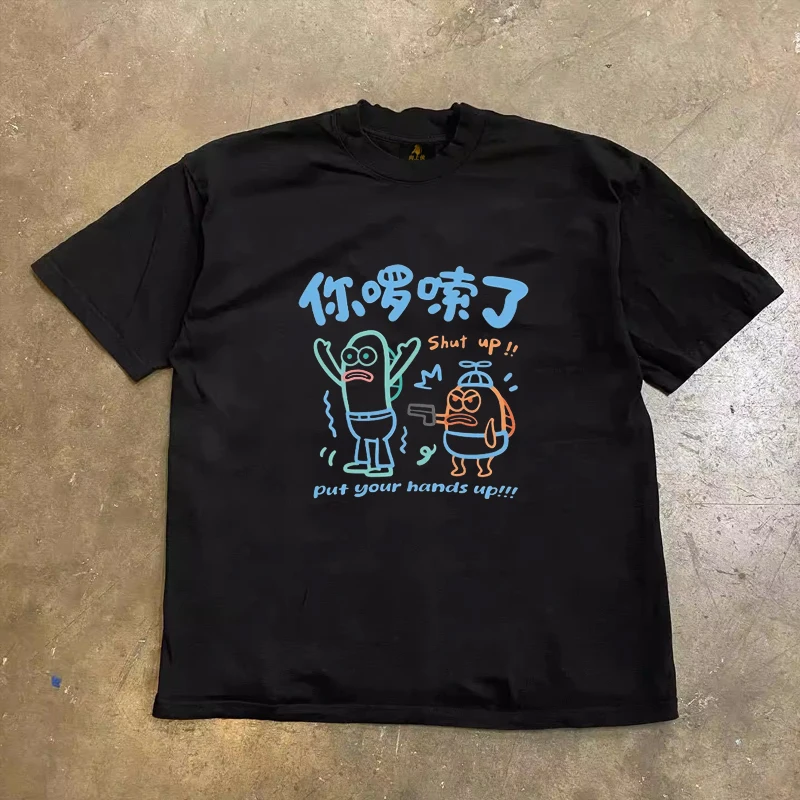 Loose Fit Cotton T-Shirt Unisex Short Sleeve Double Thread UPUPXIA Hero Print Sweat Absorbent round Neck Casual Summer Top