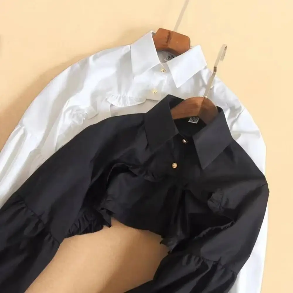 Vintage Sleeve Shirt Collar Retro Courtly Style Women Puff Long Sleeve Puff Sleeve Ruffled Blouse Crop Top Blouse Gothic Punk