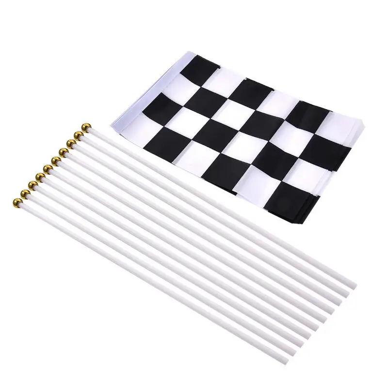 Checkered Flags On Sticks Hand Stick Flag Checkered Flags 10 Pcs 5x8 Inch Black & White Stick Flag Hand Held Racing Flags Banner