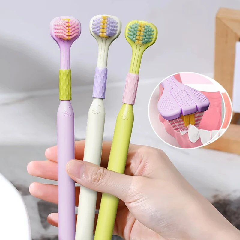 3/6PCS Three-Sided Toothbrush for Comprehensive Cleaning Ideal Angle Design Raised Tongue Coating Brush Soft Bristles for Teeth
