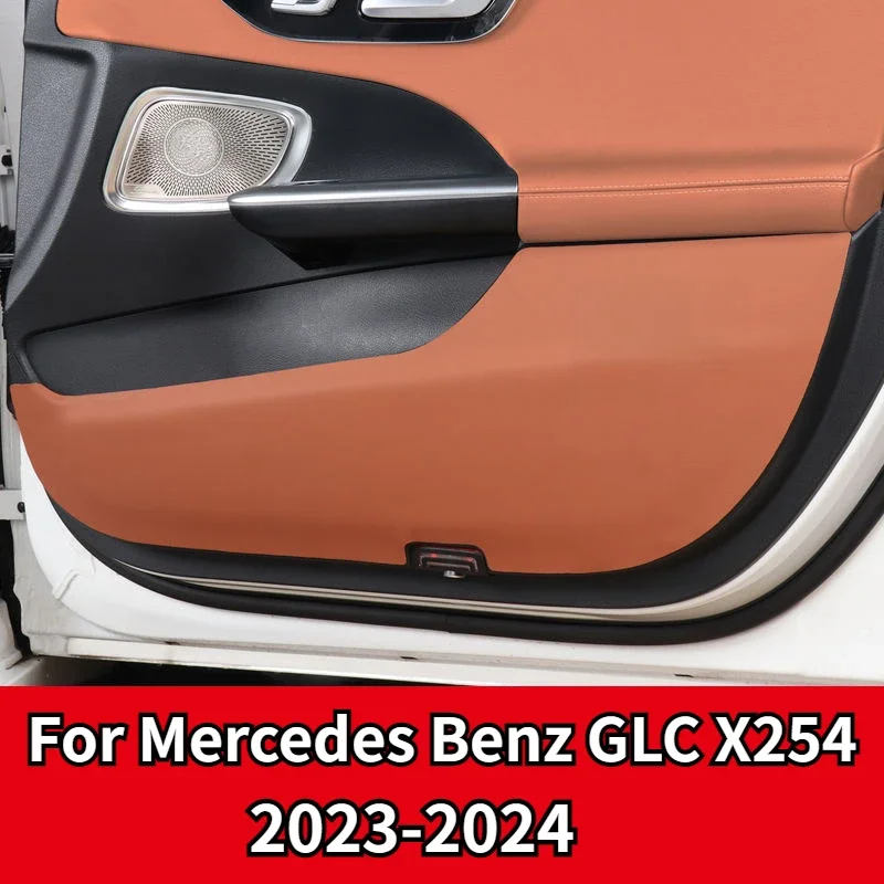 For Mercedes Benz GLC X254 2023-2024 Leather Brown Car Door Anti-Kick Pritective Anti-Dirty Pad Trim Sticker Car Accessories